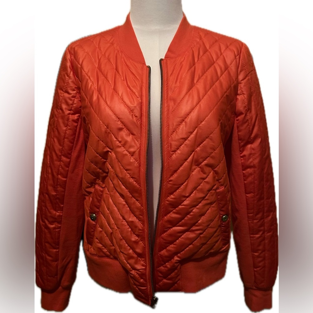 CHICO’s Women's Quilted Orange Bomber Jacket